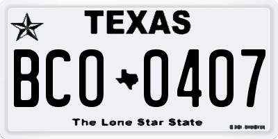 TX license plate BCO0407