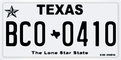 TX license plate BCO0410