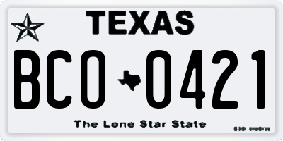 TX license plate BCO0421