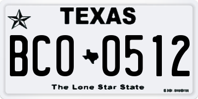 TX license plate BCO0512