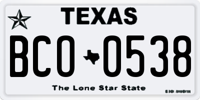TX license plate BCO0538