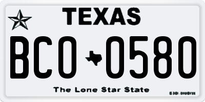 TX license plate BCO0580