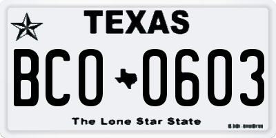 TX license plate BCO0603