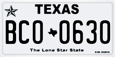 TX license plate BCO0630