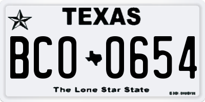 TX license plate BCO0654