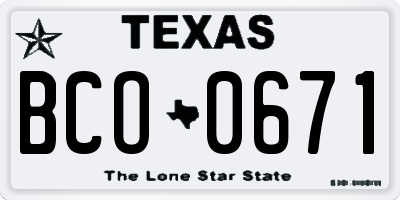 TX license plate BCO0671