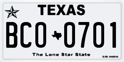 TX license plate BCO0701