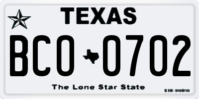 TX license plate BCO0702