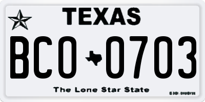 TX license plate BCO0703