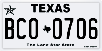 TX license plate BCO0706