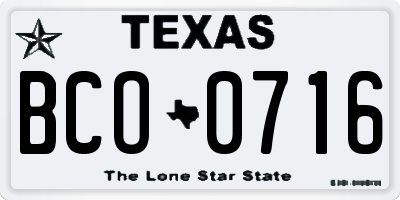 TX license plate BCO0716