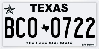 TX license plate BCO0722