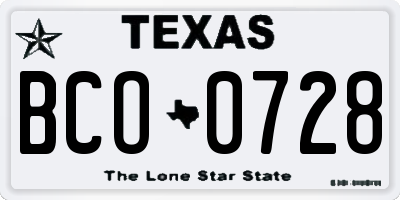 TX license plate BCO0728