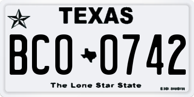 TX license plate BCO0742