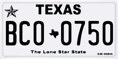 TX license plate BCO0750