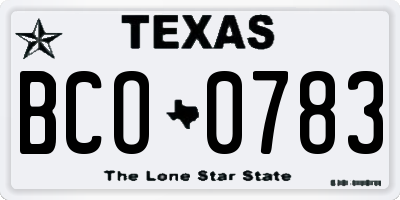 TX license plate BCO0783