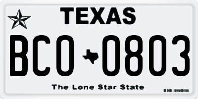 TX license plate BCO0803