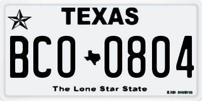 TX license plate BCO0804
