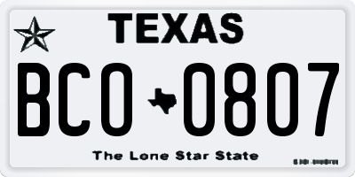 TX license plate BCO0807