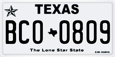 TX license plate BCO0809