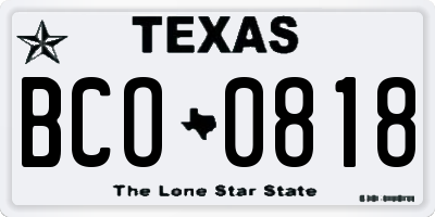 TX license plate BCO0818