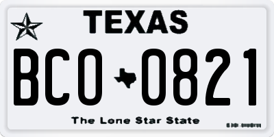 TX license plate BCO0821
