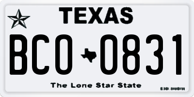 TX license plate BCO0831