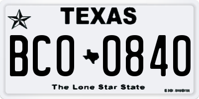 TX license plate BCO0840