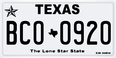 TX license plate BCO0920