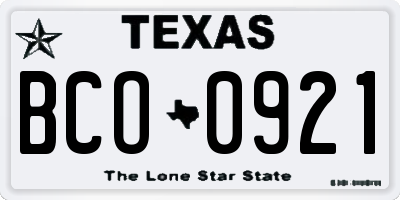TX license plate BCO0921