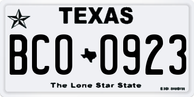 TX license plate BCO0923