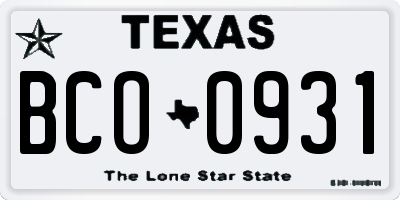 TX license plate BCO0931