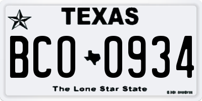 TX license plate BCO0934