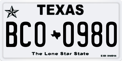 TX license plate BCO0980