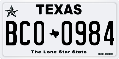 TX license plate BCO0984