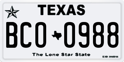 TX license plate BCO0988