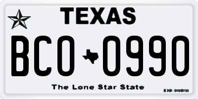 TX license plate BCO0990