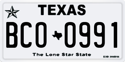 TX license plate BCO0991
