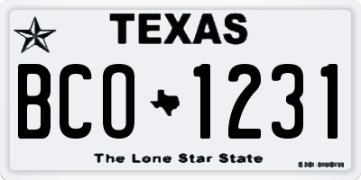TX license plate BCO1231