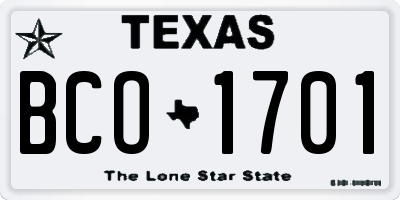 TX license plate BCO1701