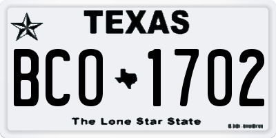 TX license plate BCO1702