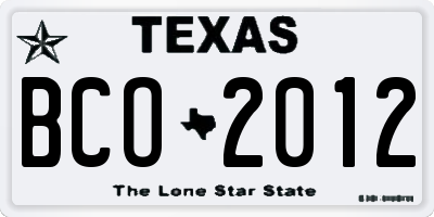 TX license plate BCO2012