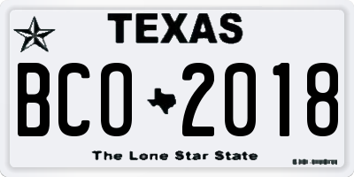 TX license plate BCO2018