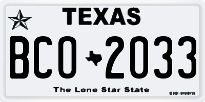TX license plate BCO2033
