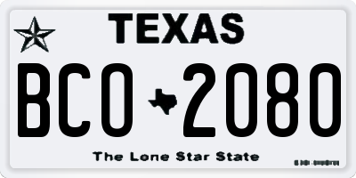 TX license plate BCO2080