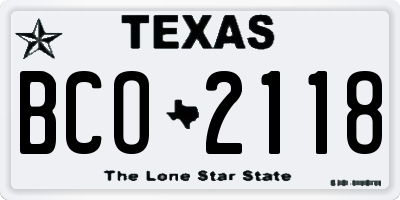 TX license plate BCO2118
