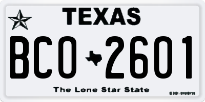 TX license plate BCO2601