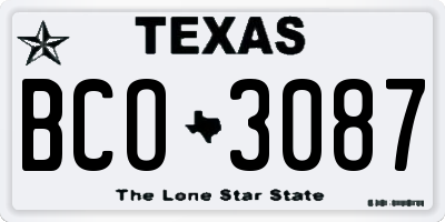 TX license plate BCO3087