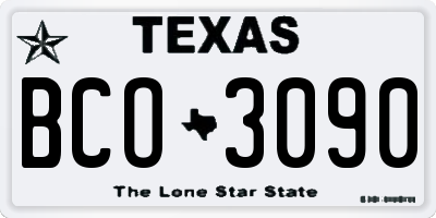 TX license plate BCO3090