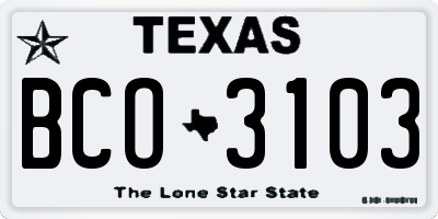 TX license plate BCO3103